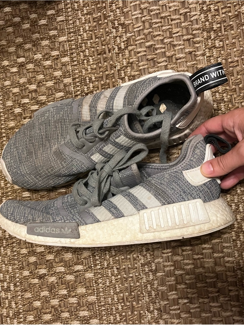 adidas Grey Knit Runner Sneakers with White Accents